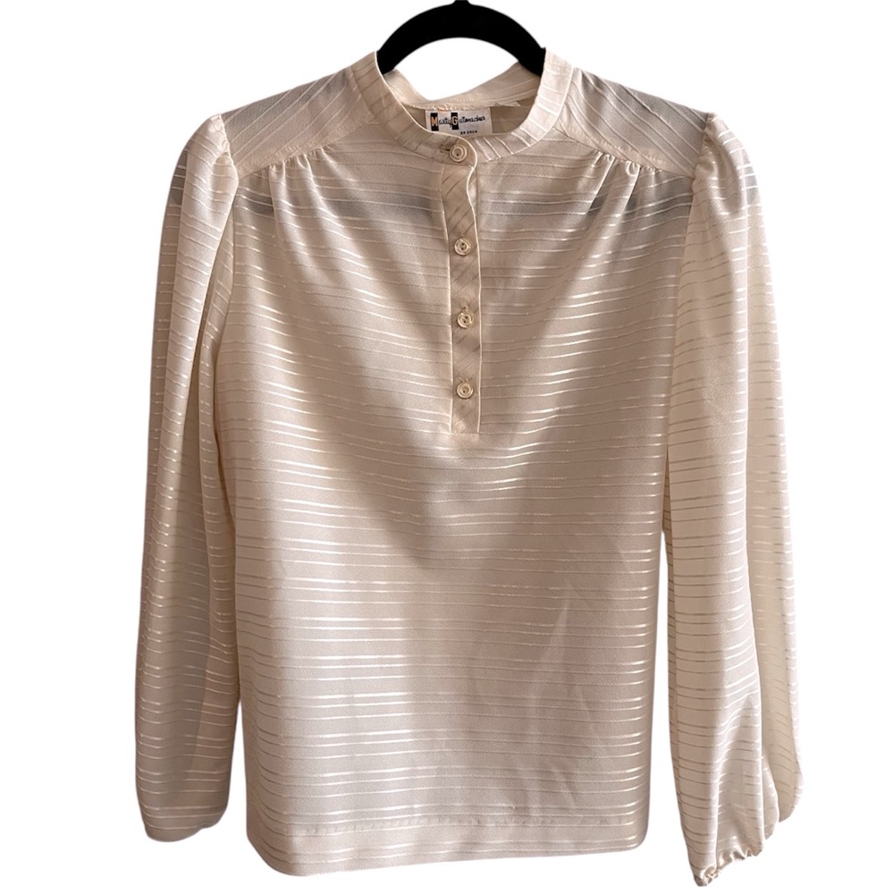 Vintage Union Made Marty Gutmacker polyester Cream semi sheer Blouse size 10